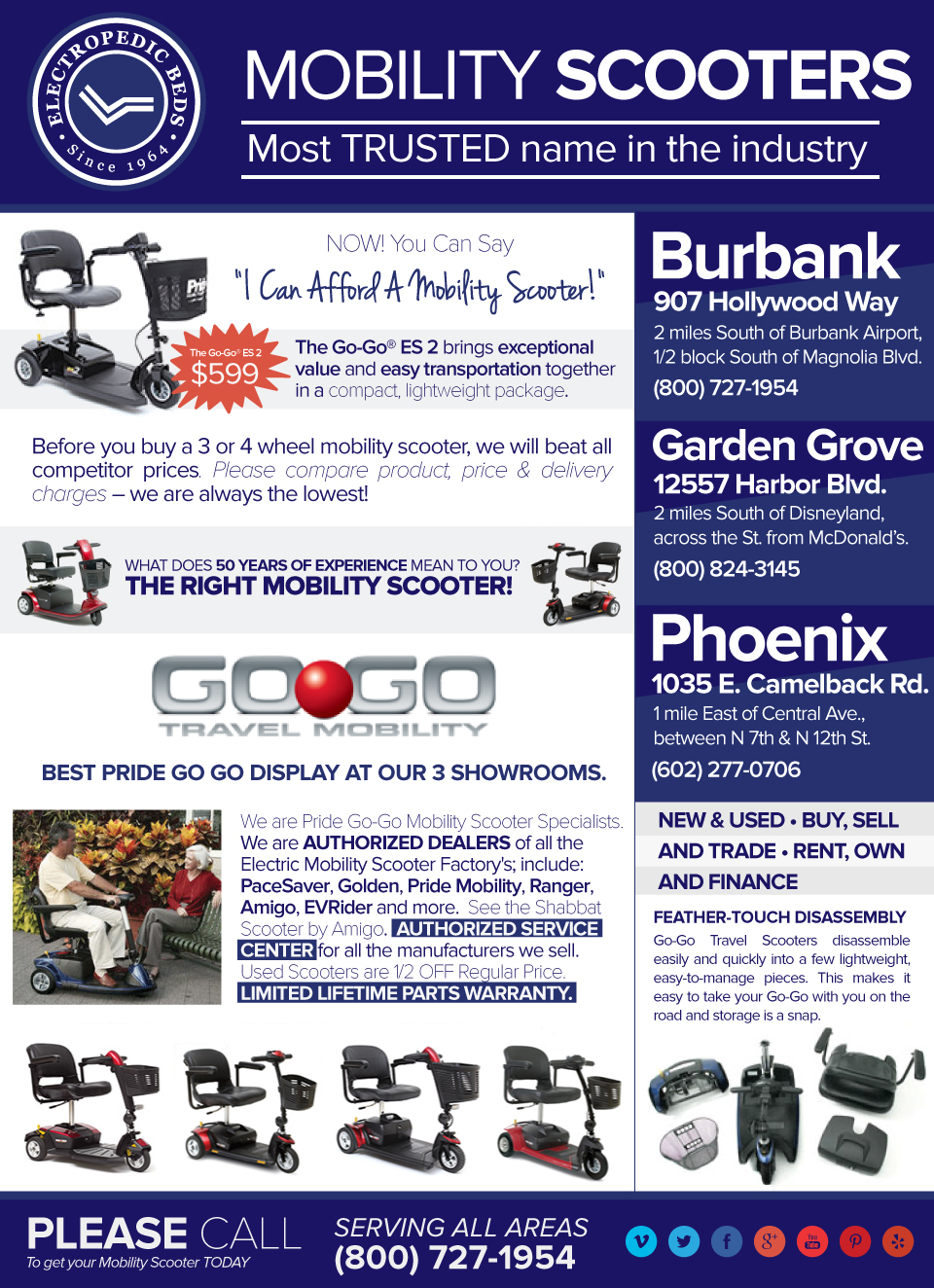 Yorba Linda 3 Wheel Electric Scooter GoGo Pride Jazzy Wheelchair